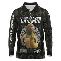 Chimpanzi Bananini Primate Long Sleeve Polo Shirt with 3D Wireframe Globe Pattern