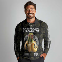 Chimpanzi Bananini Primate Long Sleeve Polo Shirt with 3D Wireframe Globe Pattern
