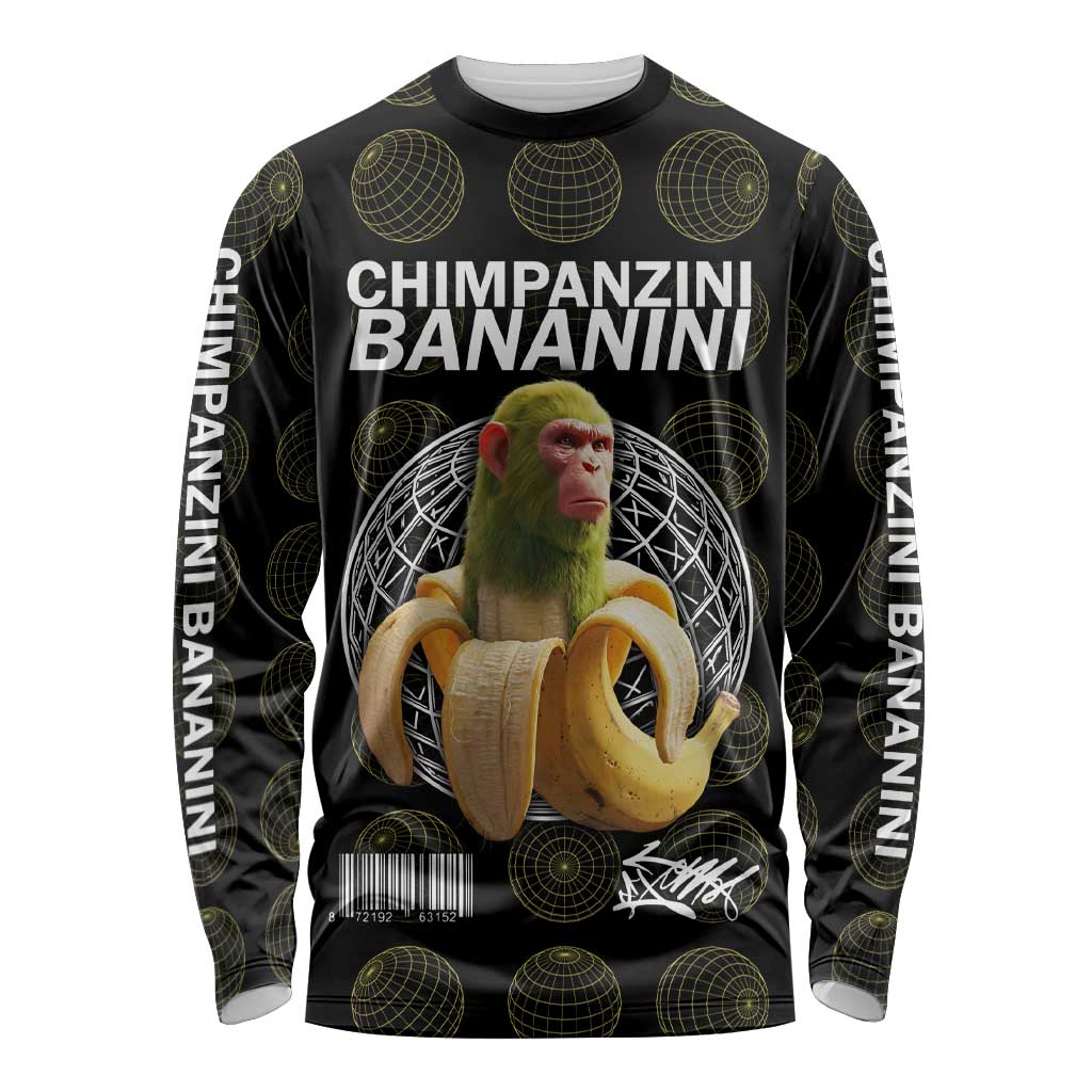Chimpanzi Bananini Primate Long Sleeve Shirt with 3D Wireframe Globe Pattern