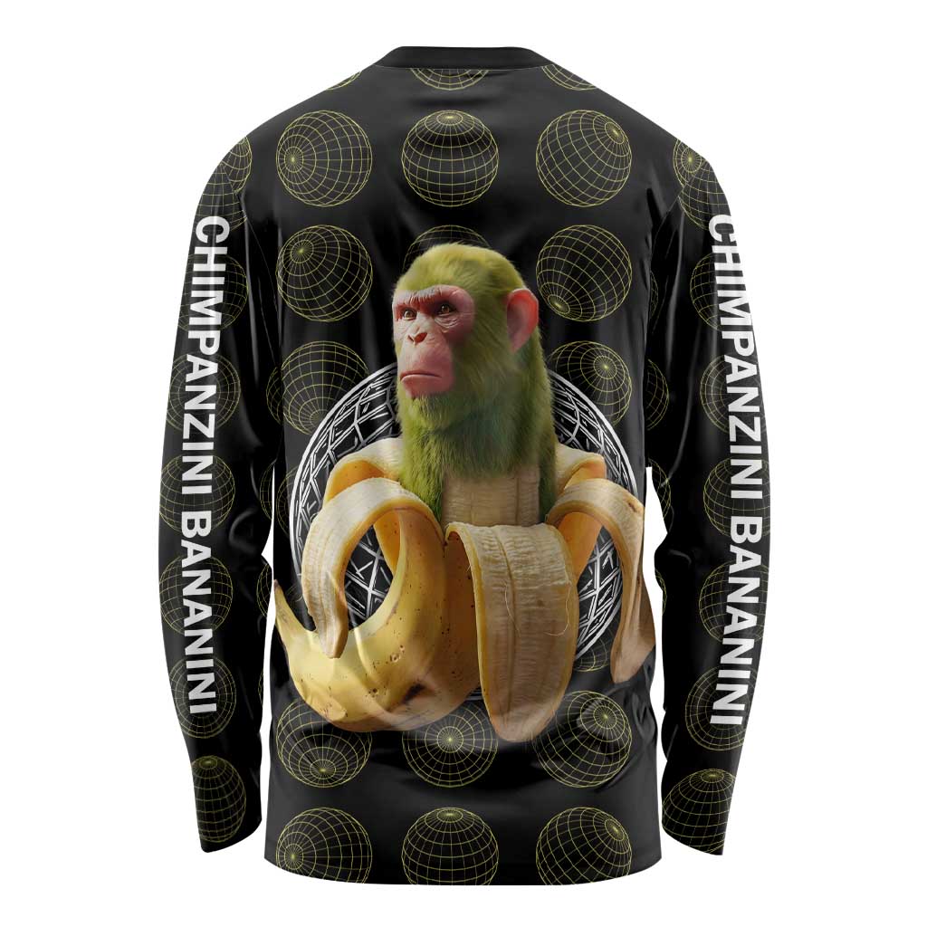 Chimpanzi Bananini Primate Long Sleeve Shirt with 3D Wireframe Globe Pattern