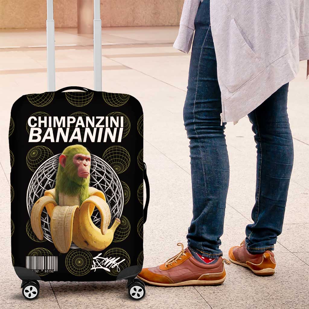 Chimpanzi Bananini Primate Luggage Cover with 3D Wireframe Globe Pattern