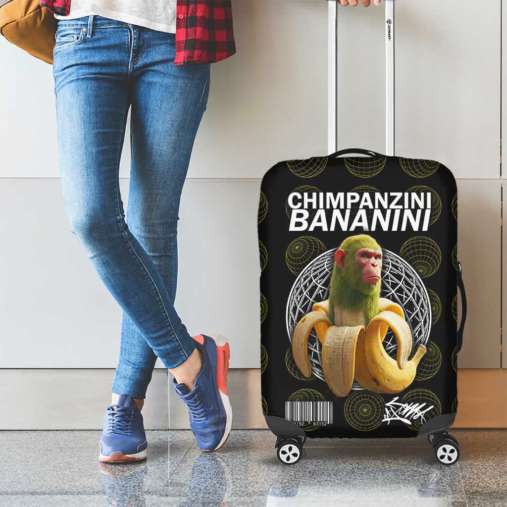 Chimpanzi Bananini Primate Luggage Cover with 3D Wireframe Globe Pattern