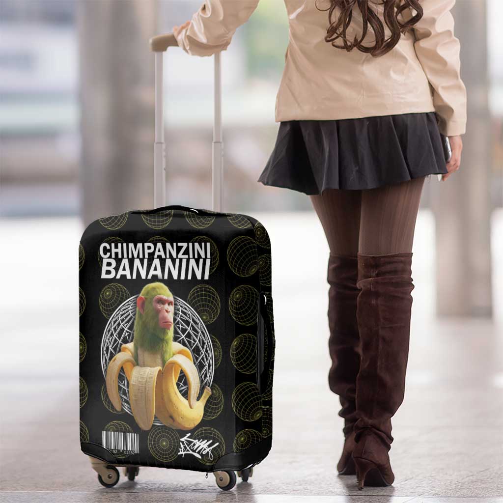 Chimpanzi Bananini Primate Luggage Cover with 3D Wireframe Globe Pattern