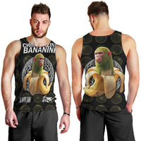 Chimpanzi Bananini Primate Men Tank Top with 3D Wireframe Globe Pattern