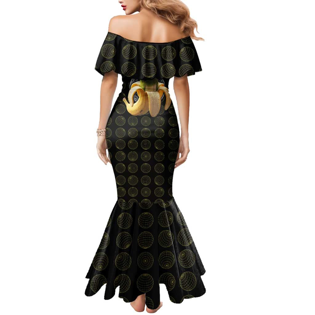 Chimpanzi Bananini Primate Mermaid Dress with 3D Wireframe Globe Pattern