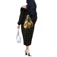 Chimpanzi Bananini Primate Off The Shoulder Long Sleeve Dress with 3D Wireframe Globe Pattern