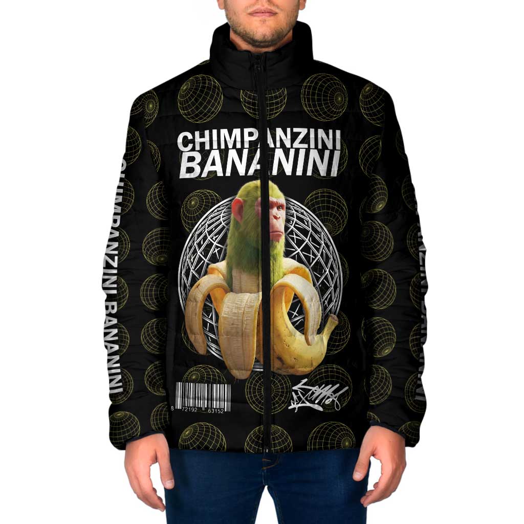 Chimpanzi Bananini Primate Padded Jacket with 3D Wireframe Globe Pattern