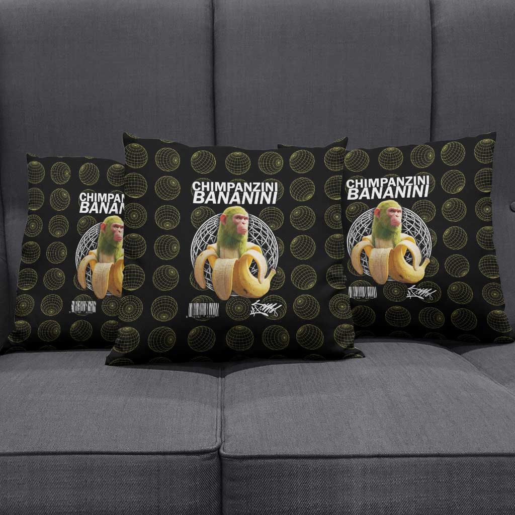 Chimpanzi Bananini Primate Pillow Cover with 3D Wireframe Globe Pattern