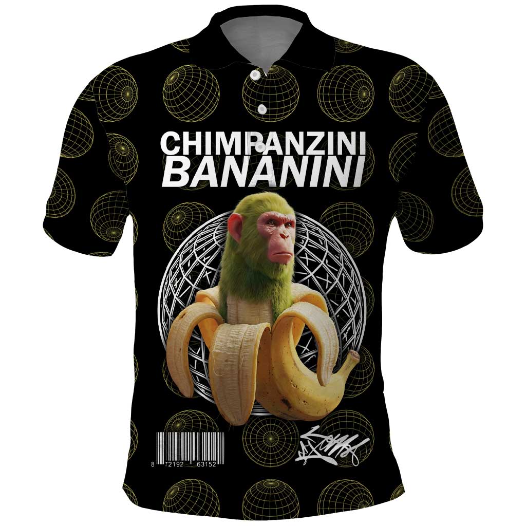 Chimpanzi Bananini Primate Polo Shirt with 3D Wireframe Globe Pattern
