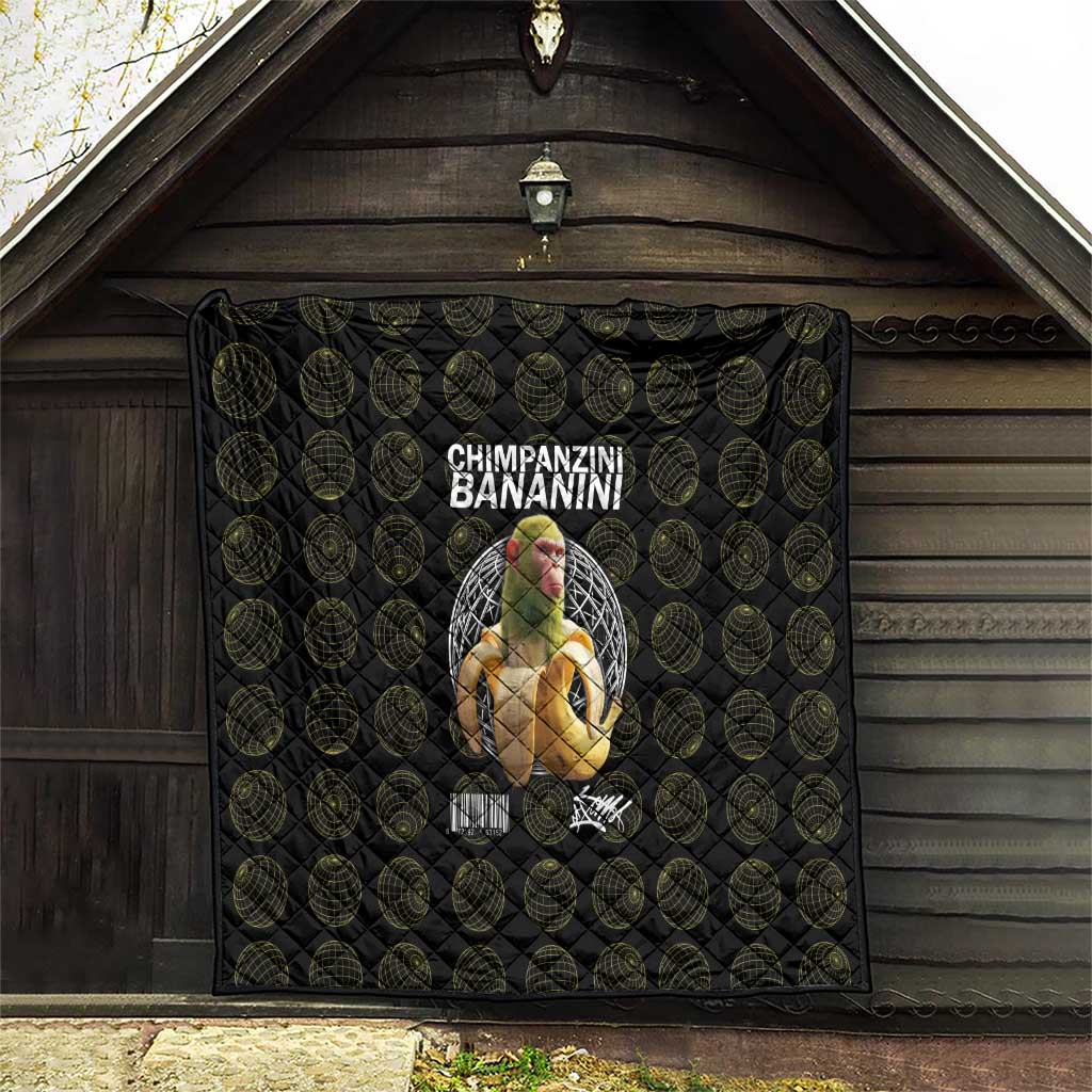 Chimpanzi Bananini Primate Quilt with 3D Wireframe Globe Pattern