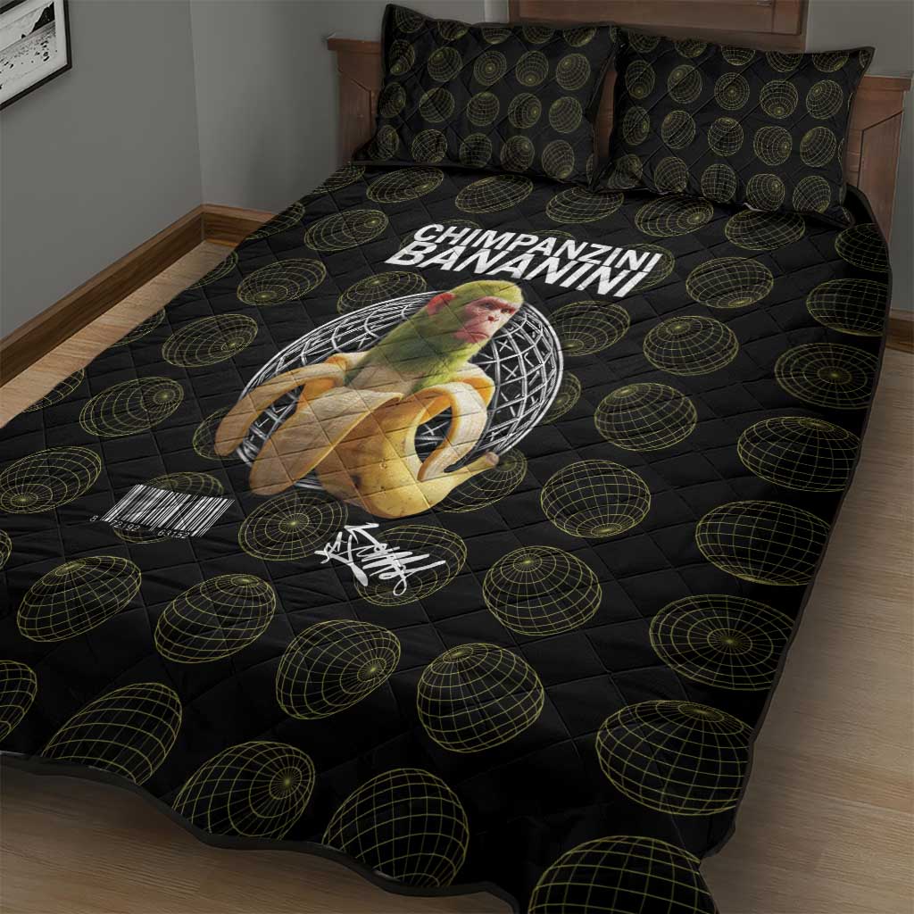 Chimpanzi Bananini Primate Quilt Bed Set with 3D Wireframe Globe Pattern