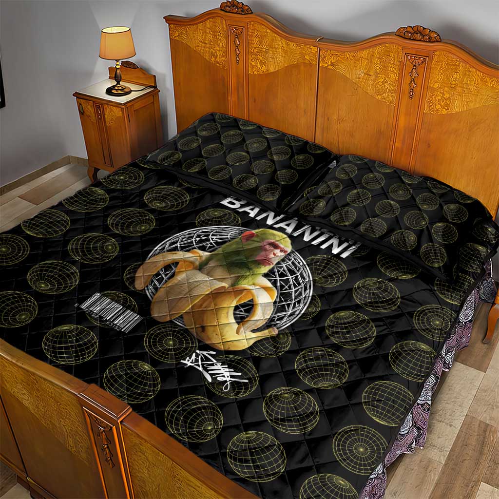 Chimpanzi Bananini Primate Quilt Bed Set with 3D Wireframe Globe Pattern