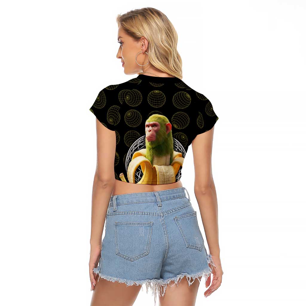 Chimpanzi Bananini Primate Raglan Cropped T Shirt with 3D Wireframe Globe Pattern