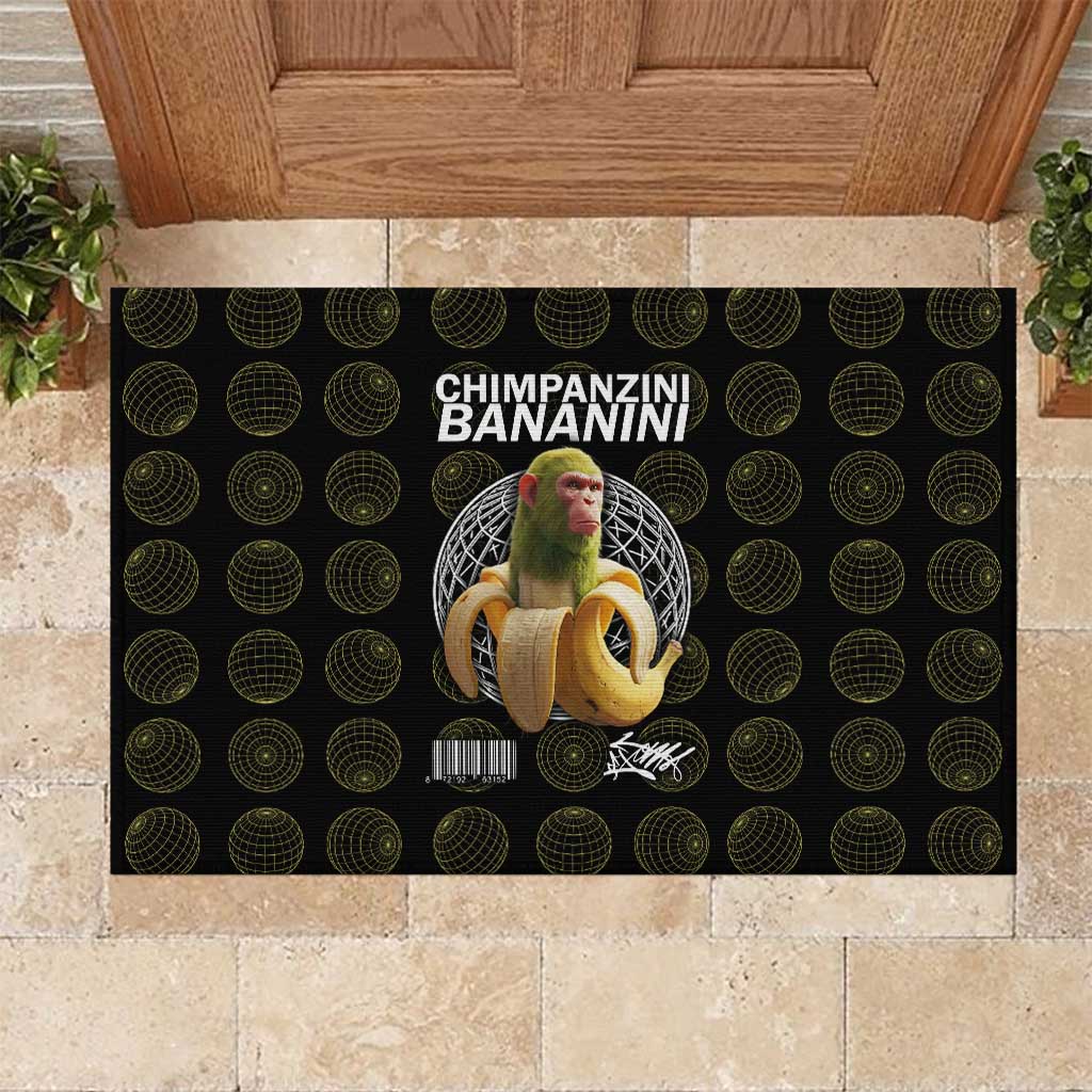 Chimpanzi Bananini Primate Rubber Doormat with 3D Wireframe Globe Pattern