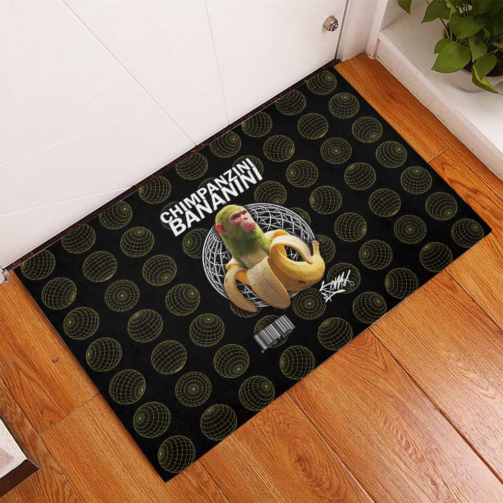 Chimpanzi Bananini Primate Rubber Doormat with 3D Wireframe Globe Pattern
