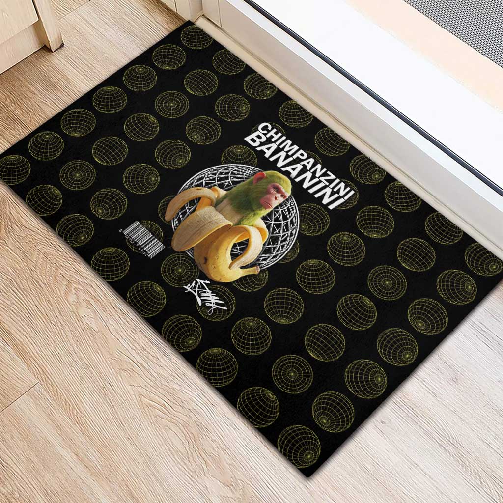 Chimpanzi Bananini Primate Rubber Doormat with 3D Wireframe Globe Pattern