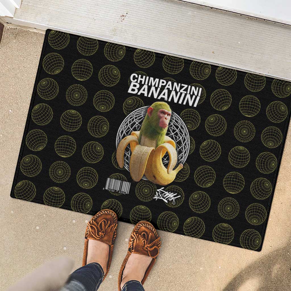 Chimpanzi Bananini Primate Rubber Doormat with 3D Wireframe Globe Pattern