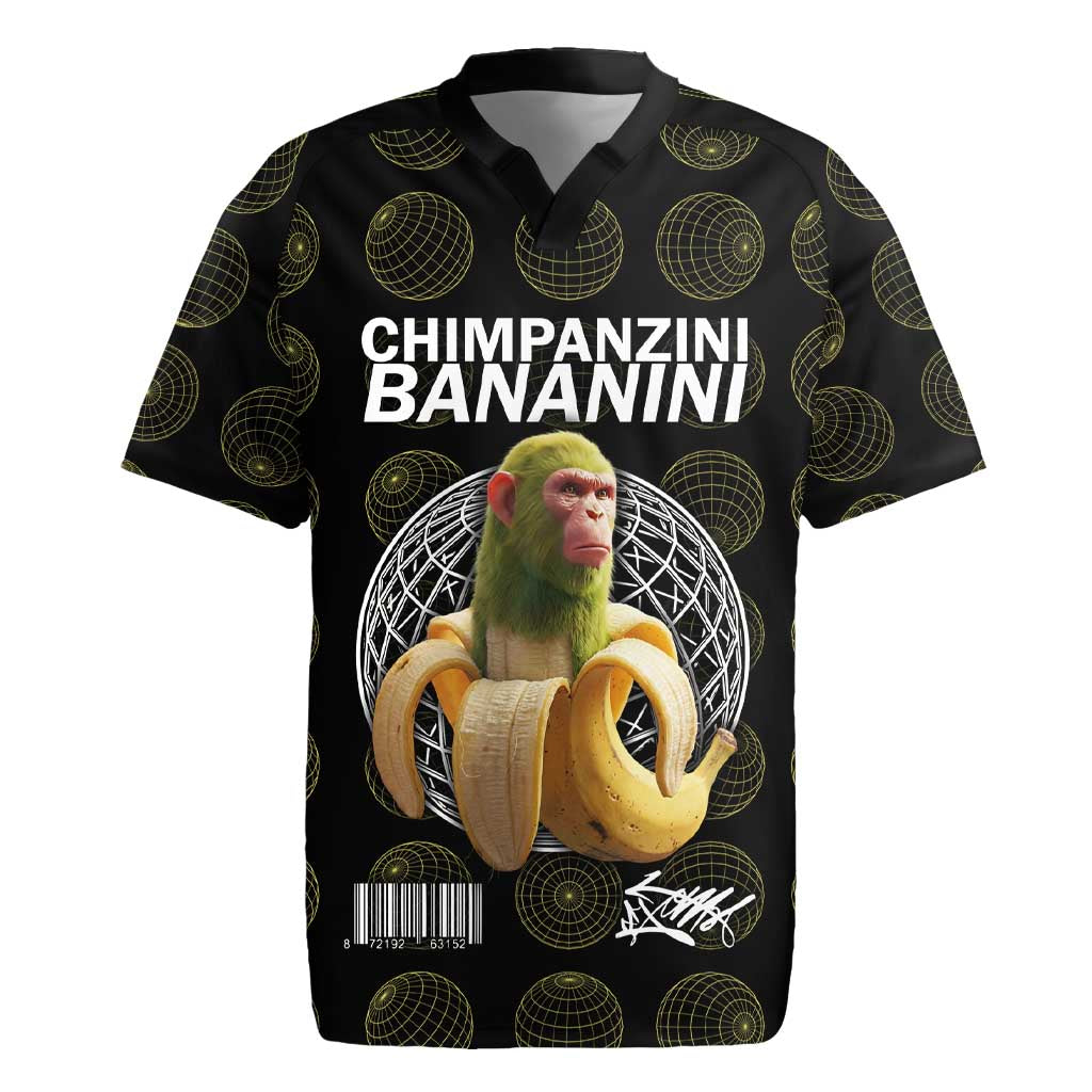 Chimpanzi Bananini Primate Rugby Jersey with 3D Wireframe Globe Pattern