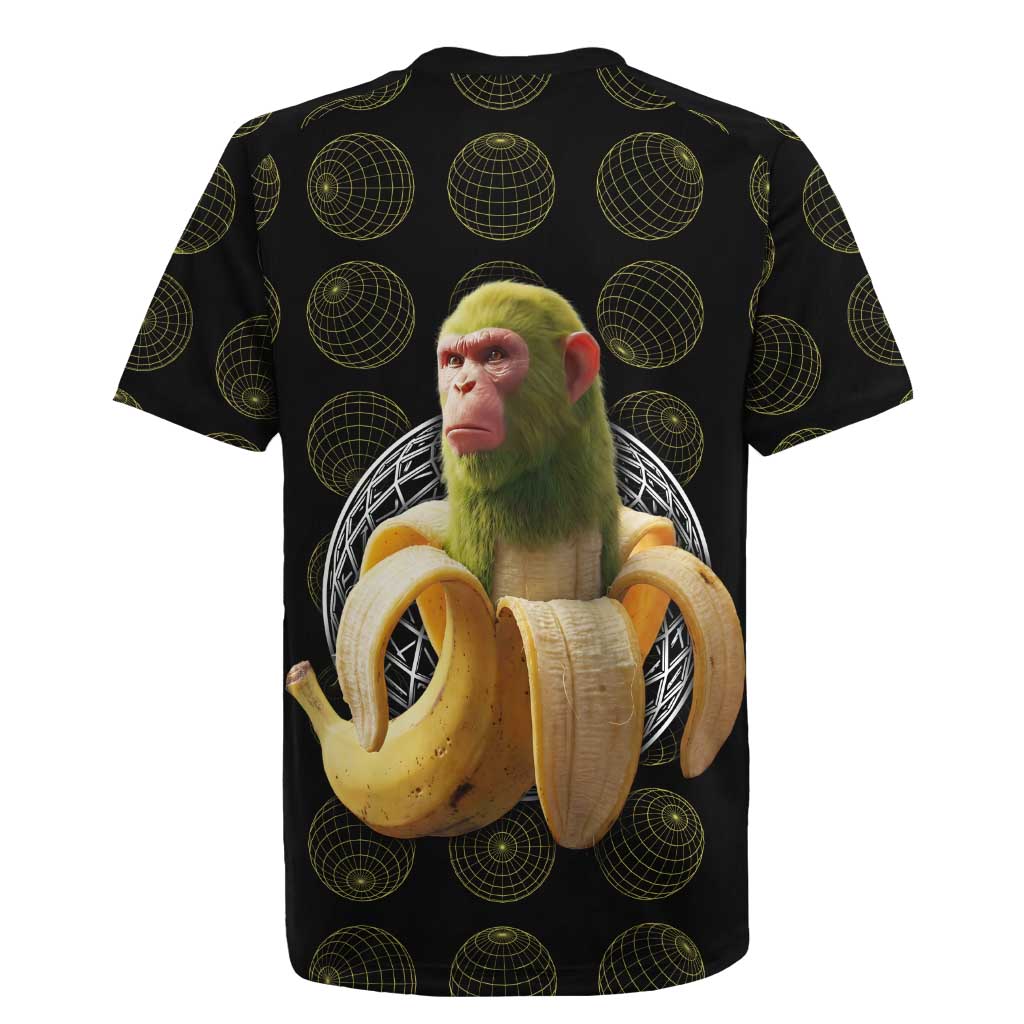 Chimpanzi Bananini Primate Rugby Jersey with 3D Wireframe Globe Pattern