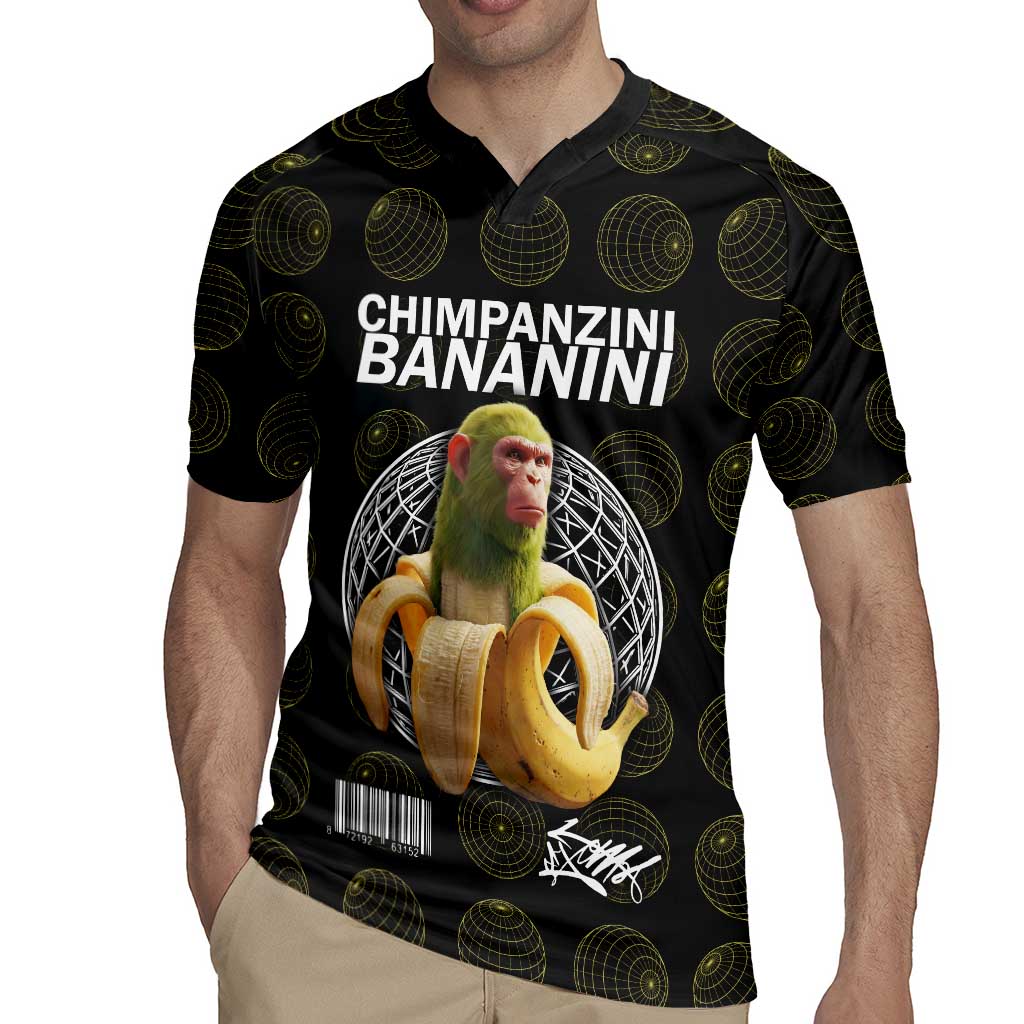 Chimpanzi Bananini Primate Rugby Jersey with 3D Wireframe Globe Pattern