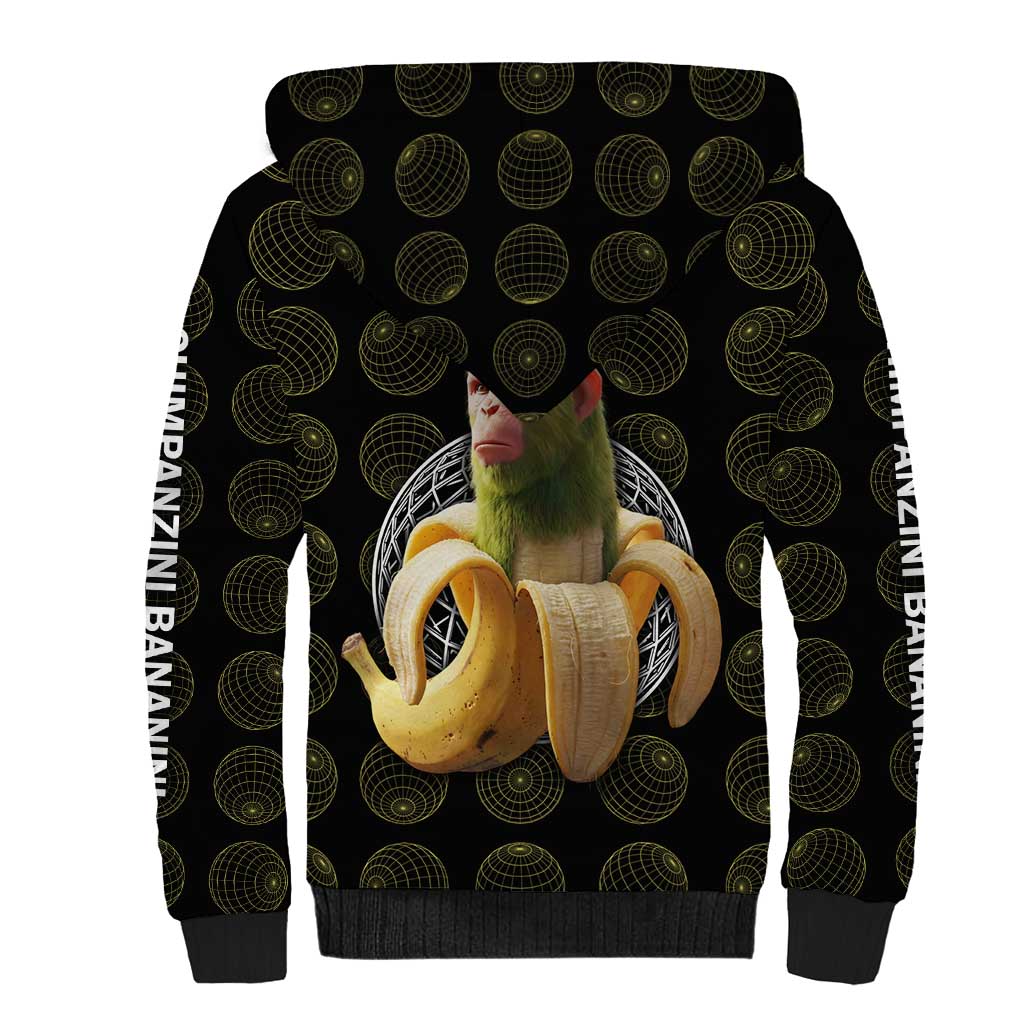 Chimpanzi Bananini Primate Sherpa Hoodie with 3D Wireframe Globe Pattern