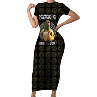 Chimpanzi Bananini Primate Short Sleeve Bodycon Dress with 3D Wireframe Globe Pattern