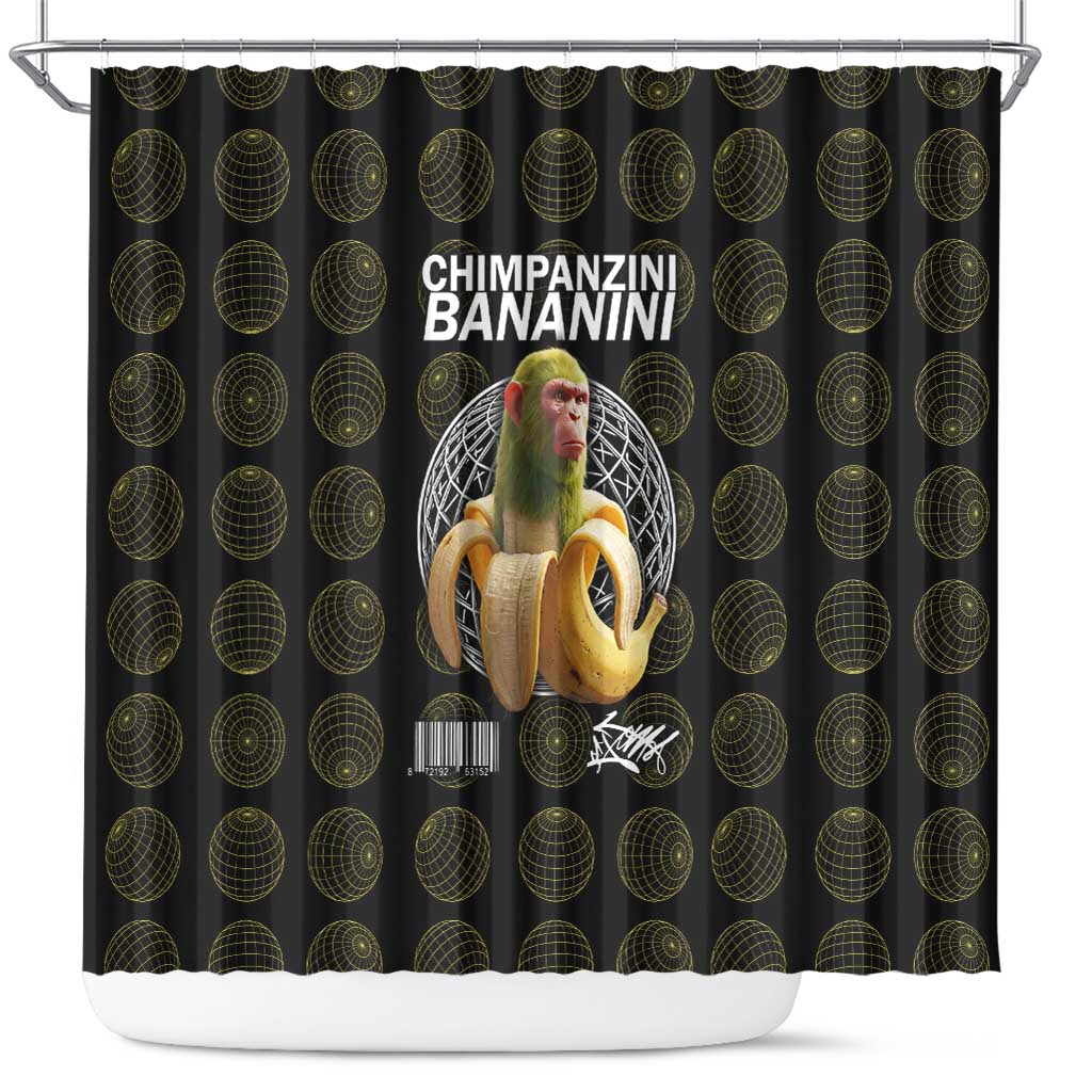 Chimpanzi Bananini Primate Shower Curtain with 3D Wireframe Globe Pattern