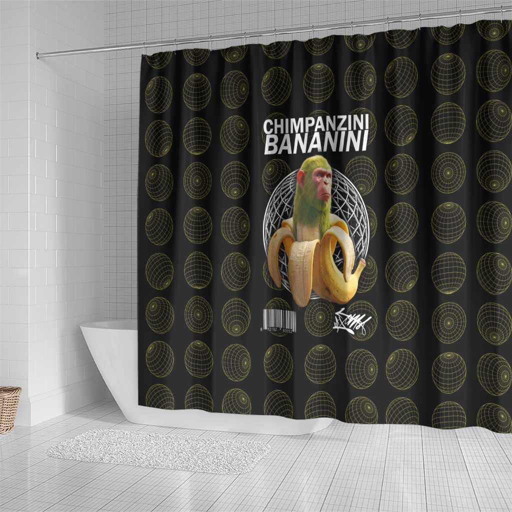 Chimpanzi Bananini Primate Shower Curtain with 3D Wireframe Globe Pattern