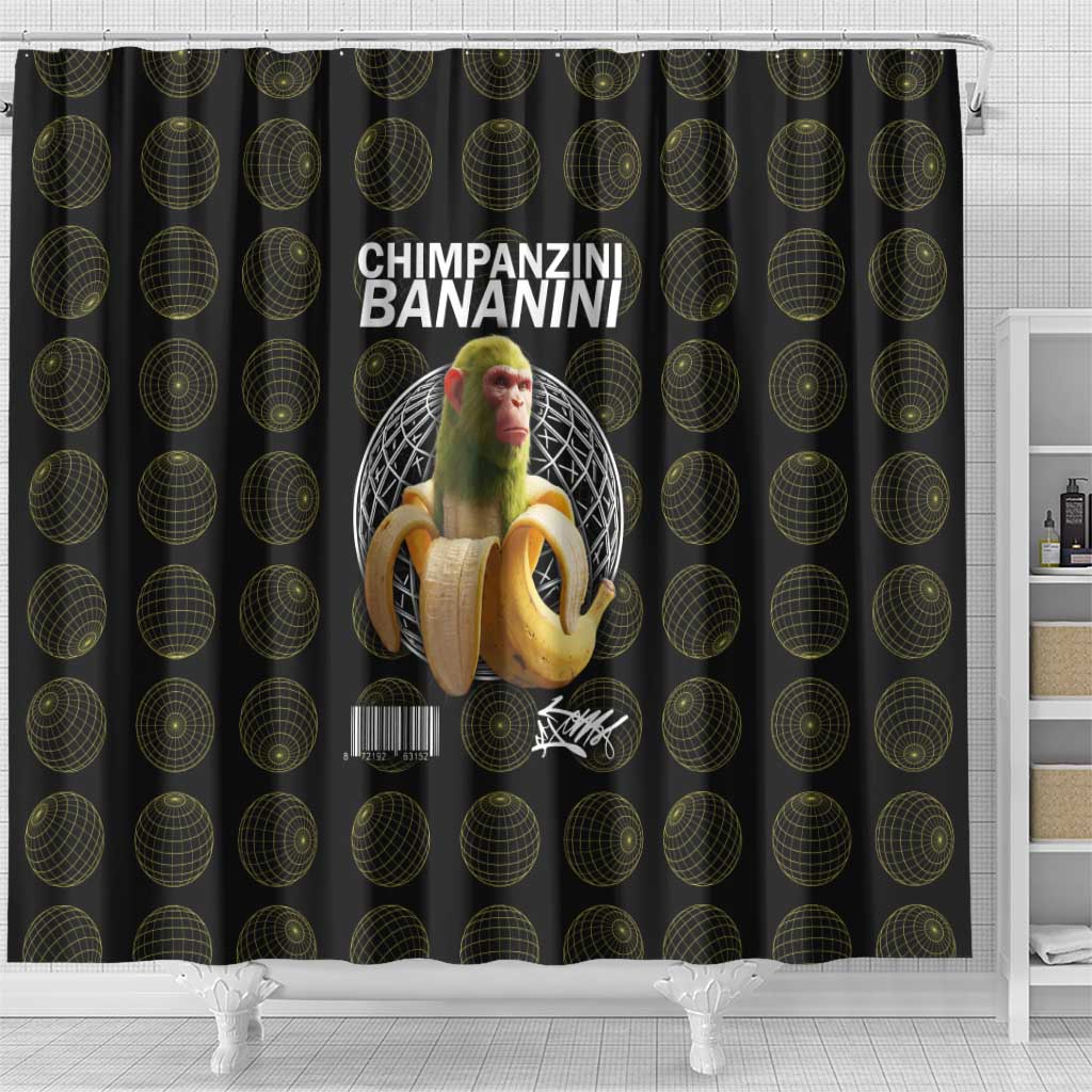 Chimpanzi Bananini Primate Shower Curtain with 3D Wireframe Globe Pattern