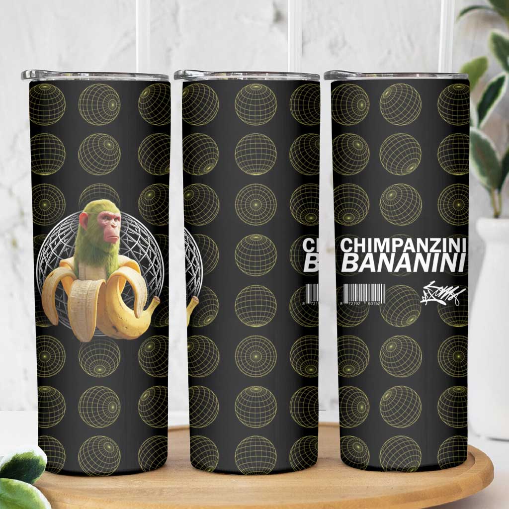Chimpanzi Bananini Primate Skinny Tumbler with 3D Wireframe Globe Pattern