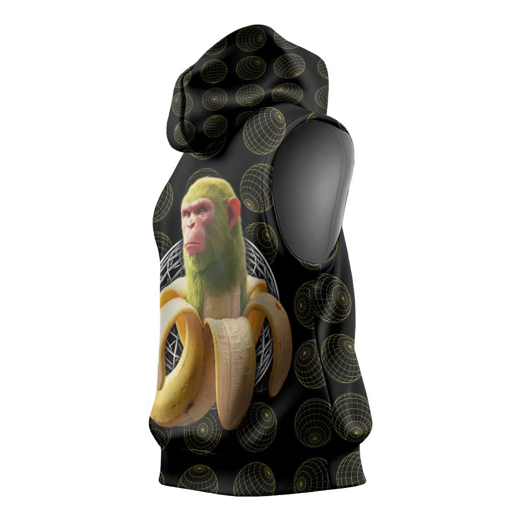 Chimpanzi Bananini Primate Sleeveless Hoodie with 3D Wireframe Globe Pattern