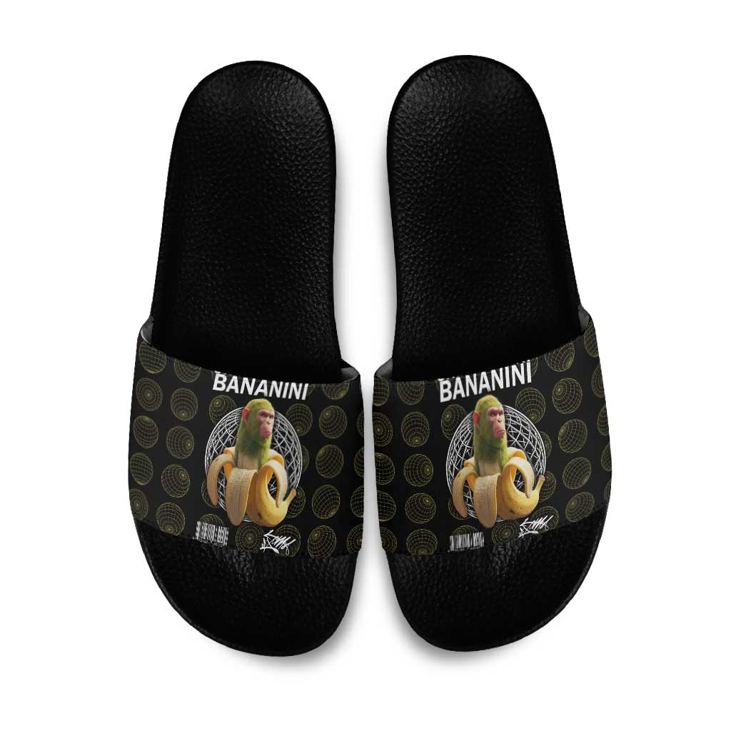 Chimpanzi Bananini Primate Slide Sandals with 3D Wireframe Globe Pattern