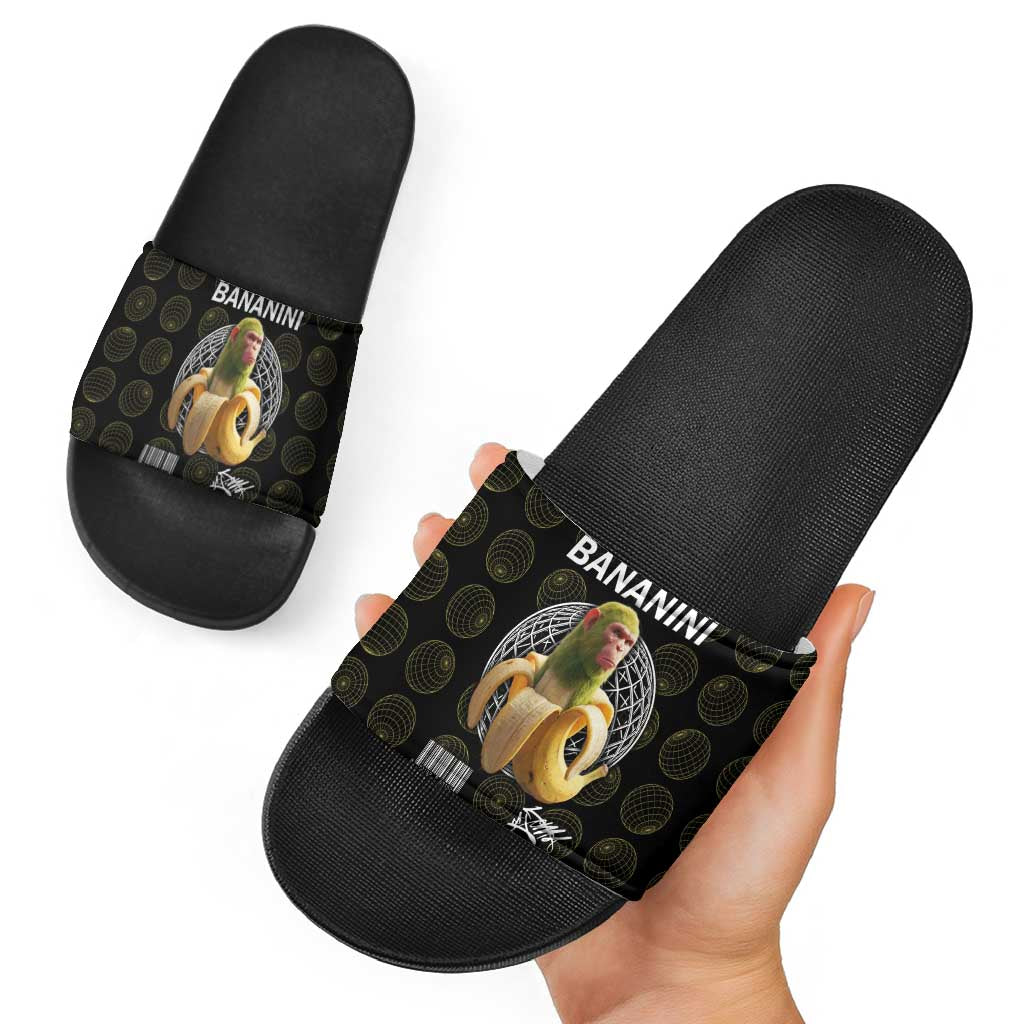Chimpanzi Bananini Primate Slide Sandals with 3D Wireframe Globe Pattern