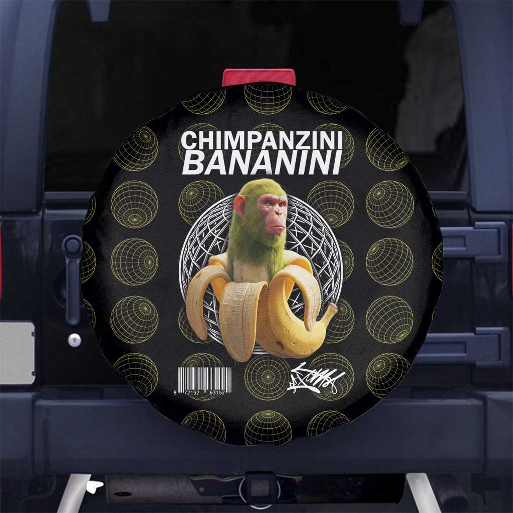 Chimpanzi Bananini Primate Spare Tire Cover with 3D Wireframe Globe Pattern