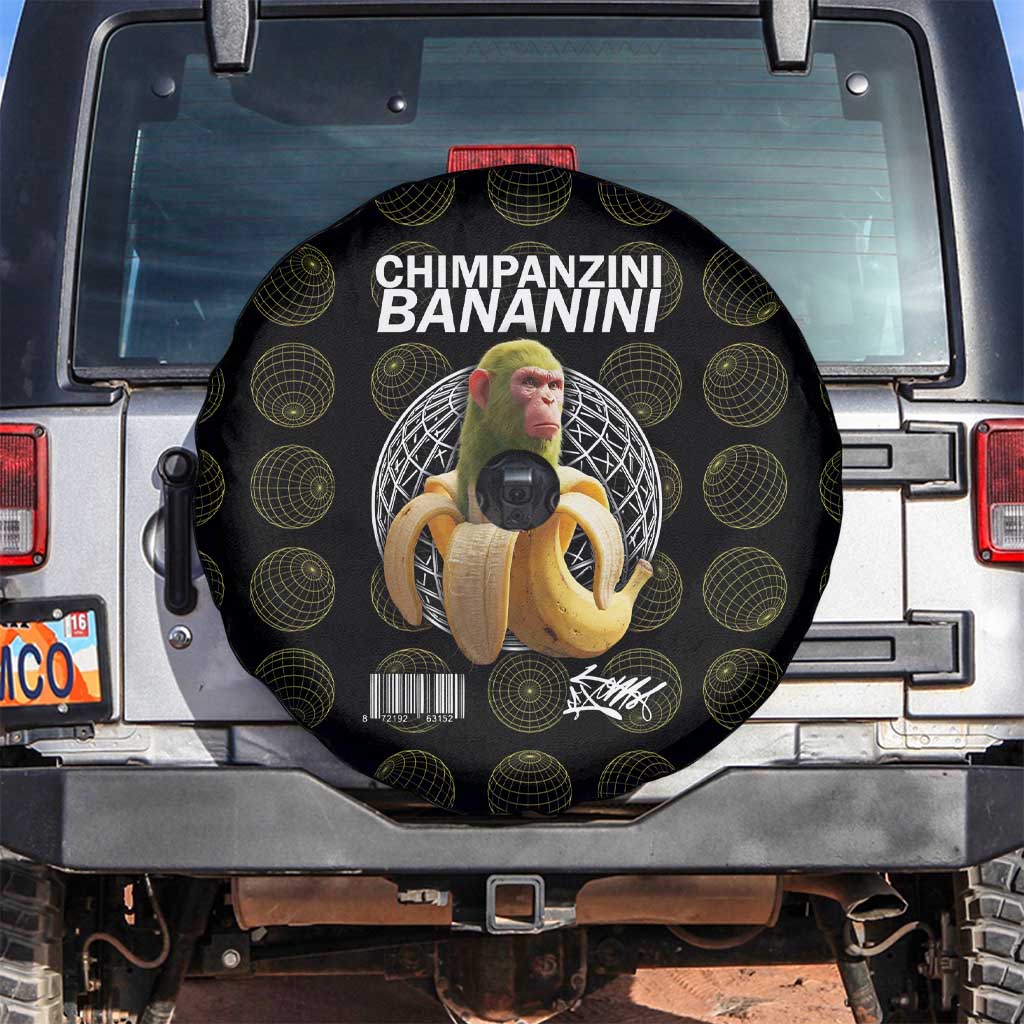 Chimpanzi Bananini Primate Spare Tire Cover with 3D Wireframe Globe Pattern