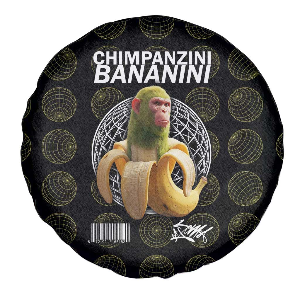 Chimpanzi Bananini Primate Spare Tire Cover with 3D Wireframe Globe Pattern