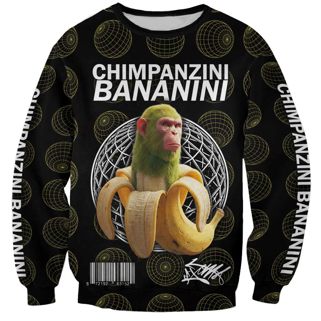 Chimpanzi Bananini Primate Sweatshirt with 3D Wireframe Globe Pattern