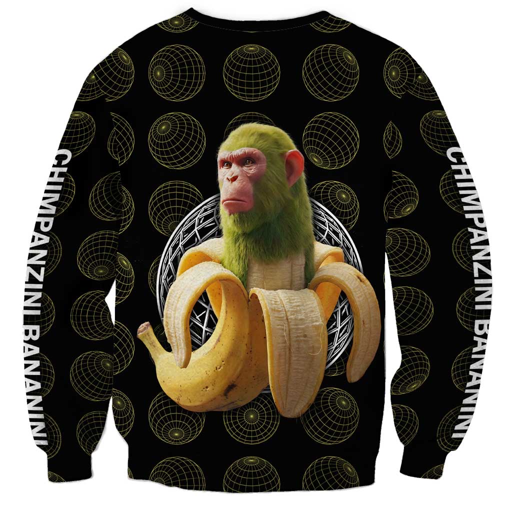 Chimpanzi Bananini Primate Sweatshirt with 3D Wireframe Globe Pattern