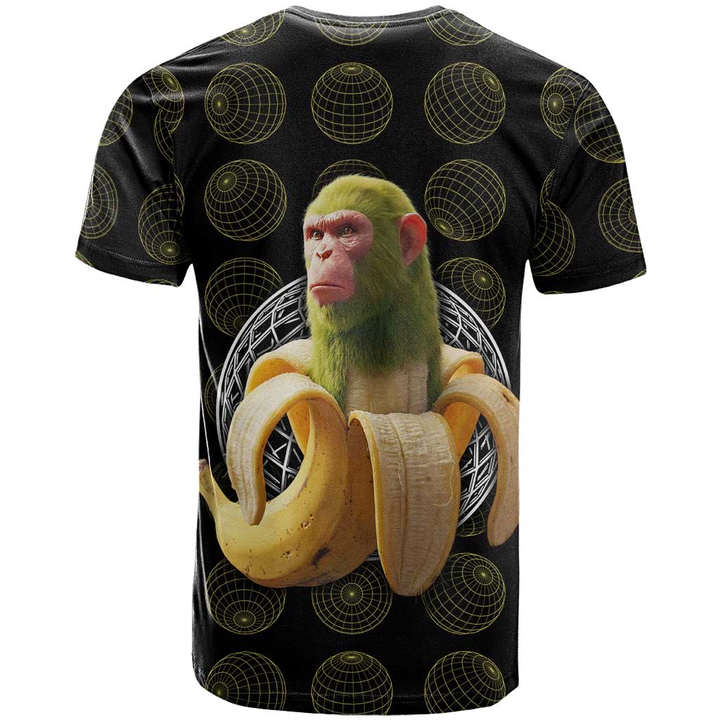 Chimpanzi Bananini Primate T Shirt with 3D Wireframe Globe Pattern