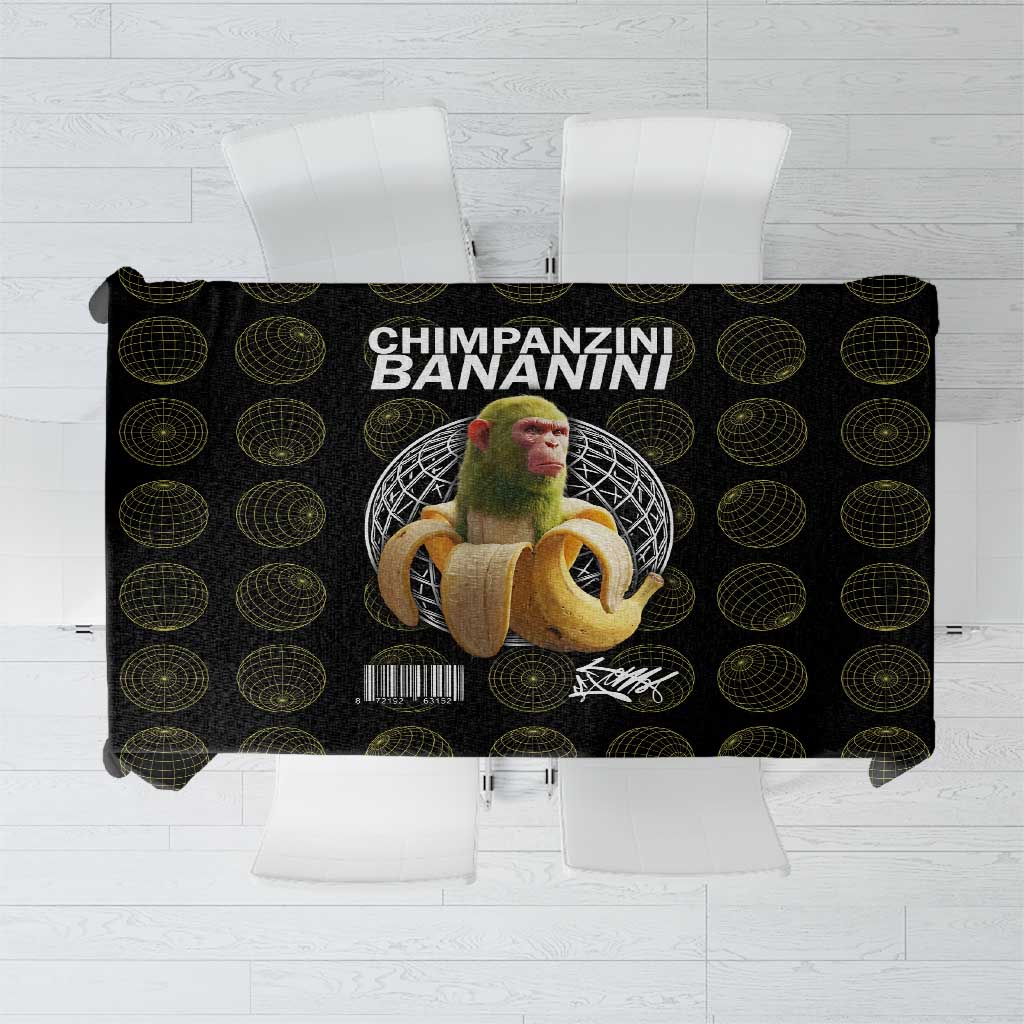 Chimpanzi Bananini Primate Tablecloth with 3D Wireframe Globe Pattern