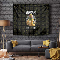 Chimpanzi Bananini Primate Tapestry with 3D Wireframe Globe Pattern