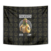 Chimpanzi Bananini Primate Tapestry with 3D Wireframe Globe Pattern