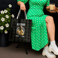 Chimpanzi Bananini Primate Tote Bag with 3D Wireframe Globe Pattern