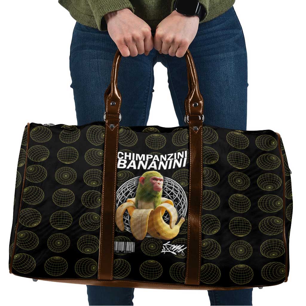 Chimpanzi Bananini Primate Travel Bag with 3D Wireframe Globe Pattern