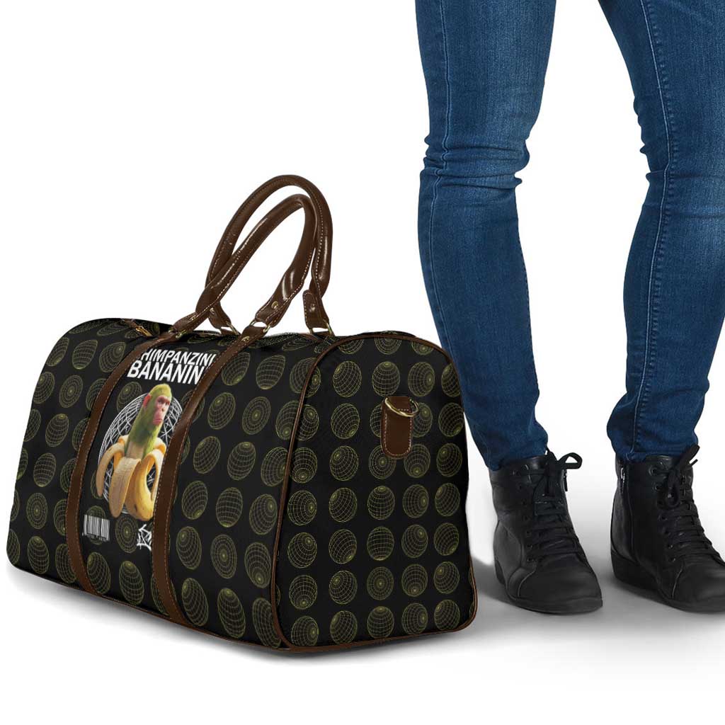 Chimpanzi Bananini Primate Travel Bag with 3D Wireframe Globe Pattern