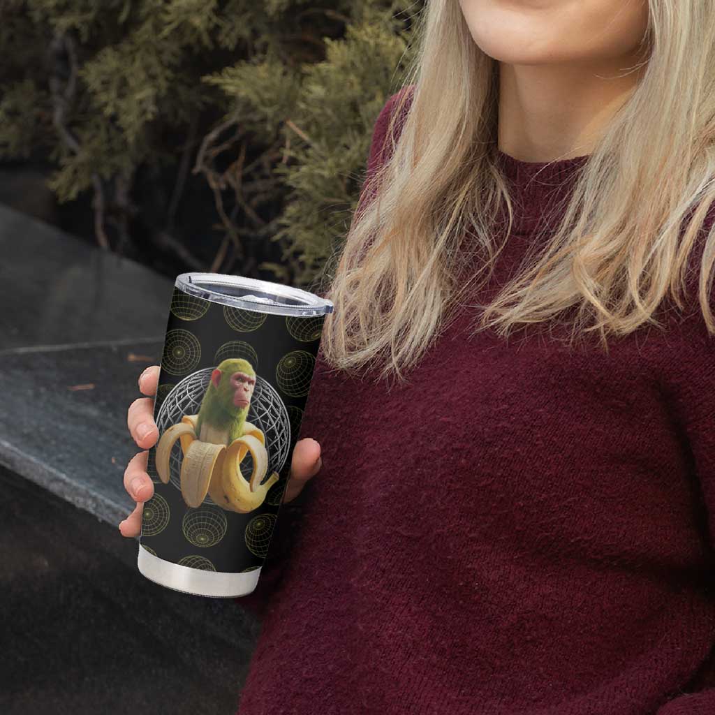 Chimpanzi Bananini Primate Tumbler Cup with 3D Wireframe Globe Pattern