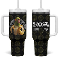 Chimpanzi Bananini Primate Tumbler With Handle with 3D Wireframe Globe Pattern