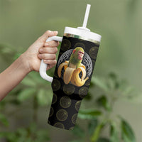 Chimpanzi Bananini Primate Tumbler With Handle with 3D Wireframe Globe Pattern