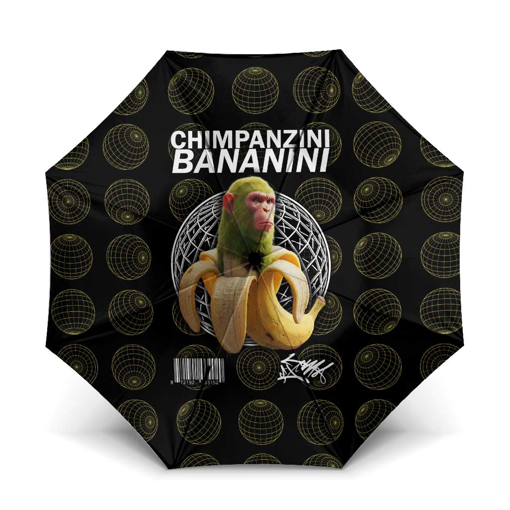 Chimpanzi Bananini Primate Umbrella with 3D Wireframe Globe Pattern