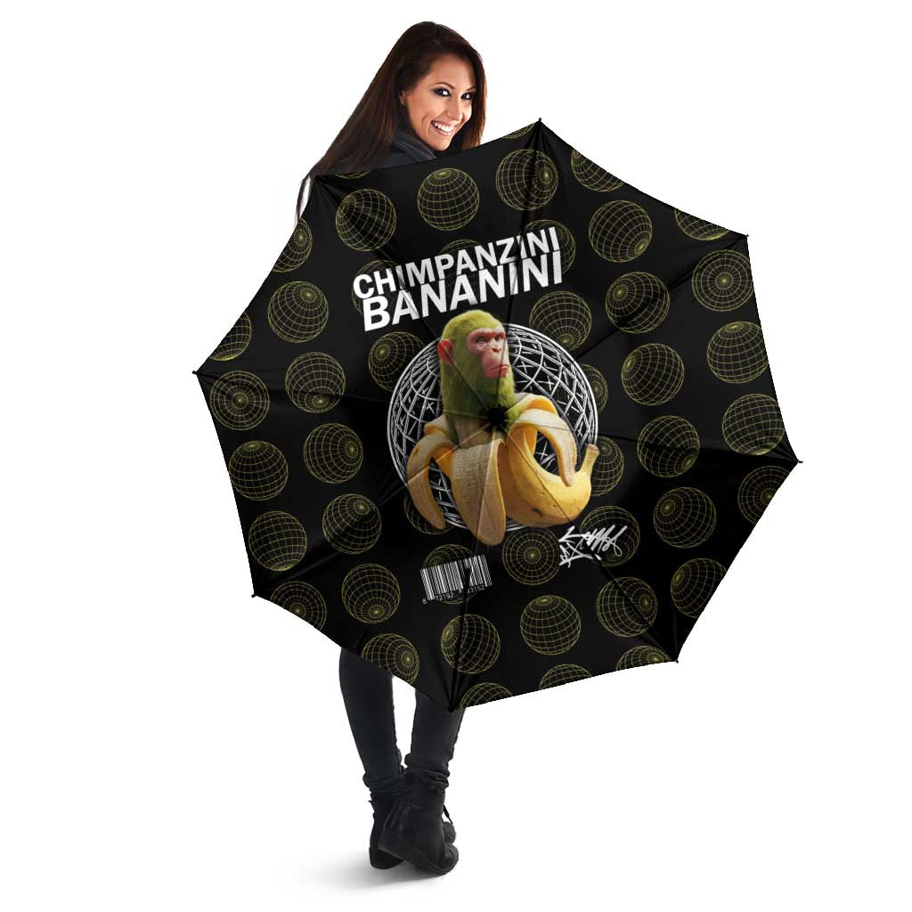 Chimpanzi Bananini Primate Umbrella with 3D Wireframe Globe Pattern